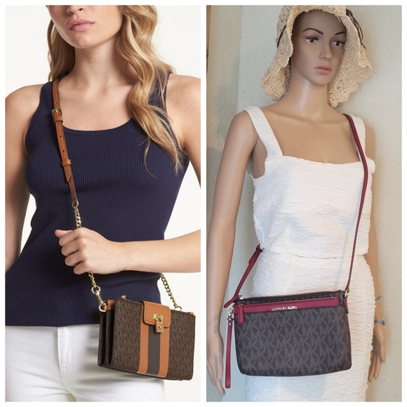 Bundle Michael Kors Ruby Small Double Zip Crossbody Bag & Sling With Wristlet - Picture 1 of 14